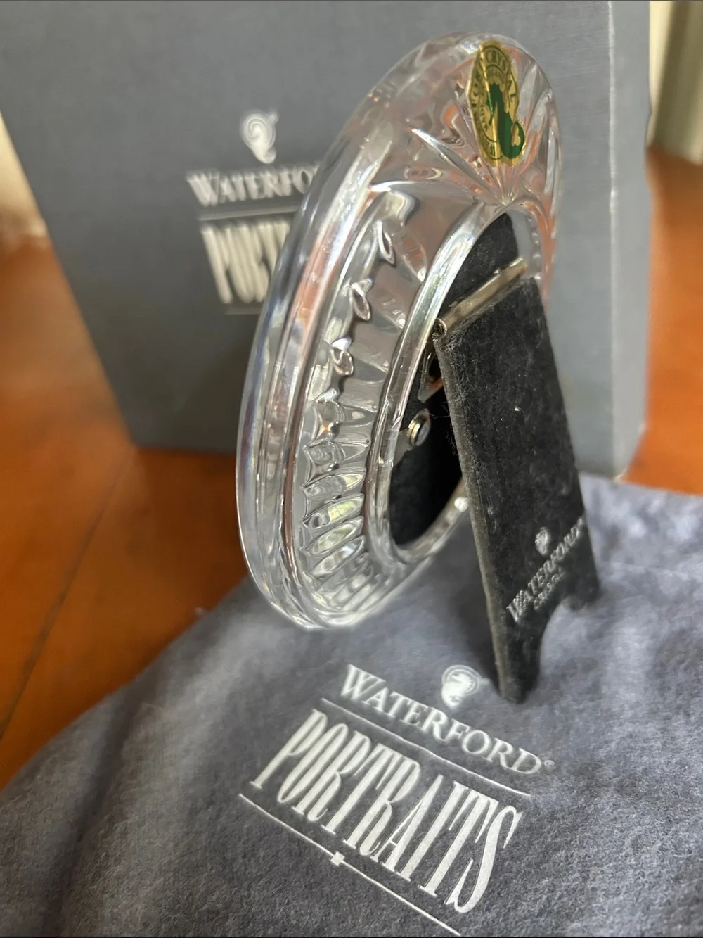Vintage 90s new Waterford Crystal Overture Oval Picture Frame 2x3” box & pouch
